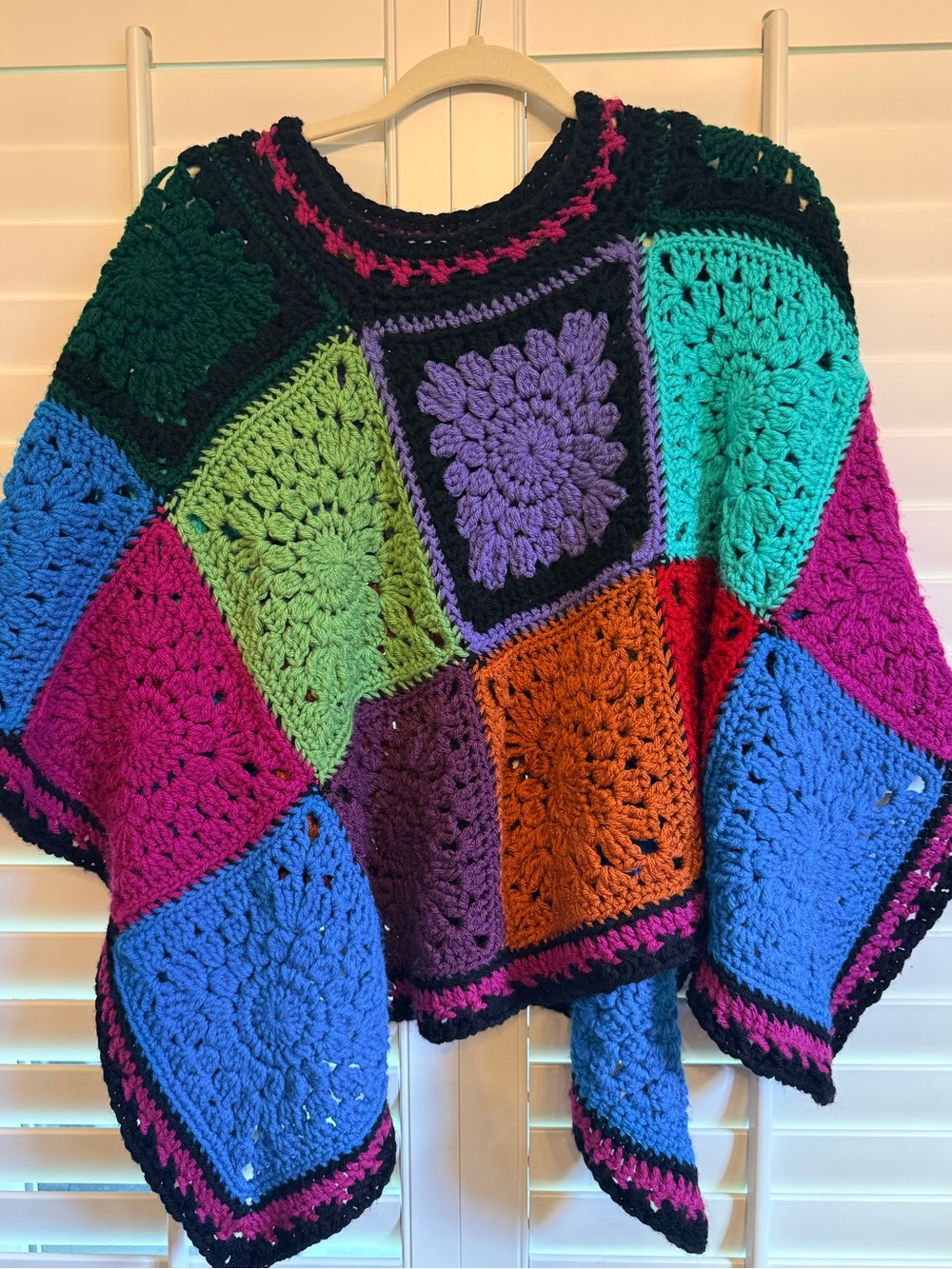 Handmade Crochet Granny Square Poncho Shawl Boho Grandmacore